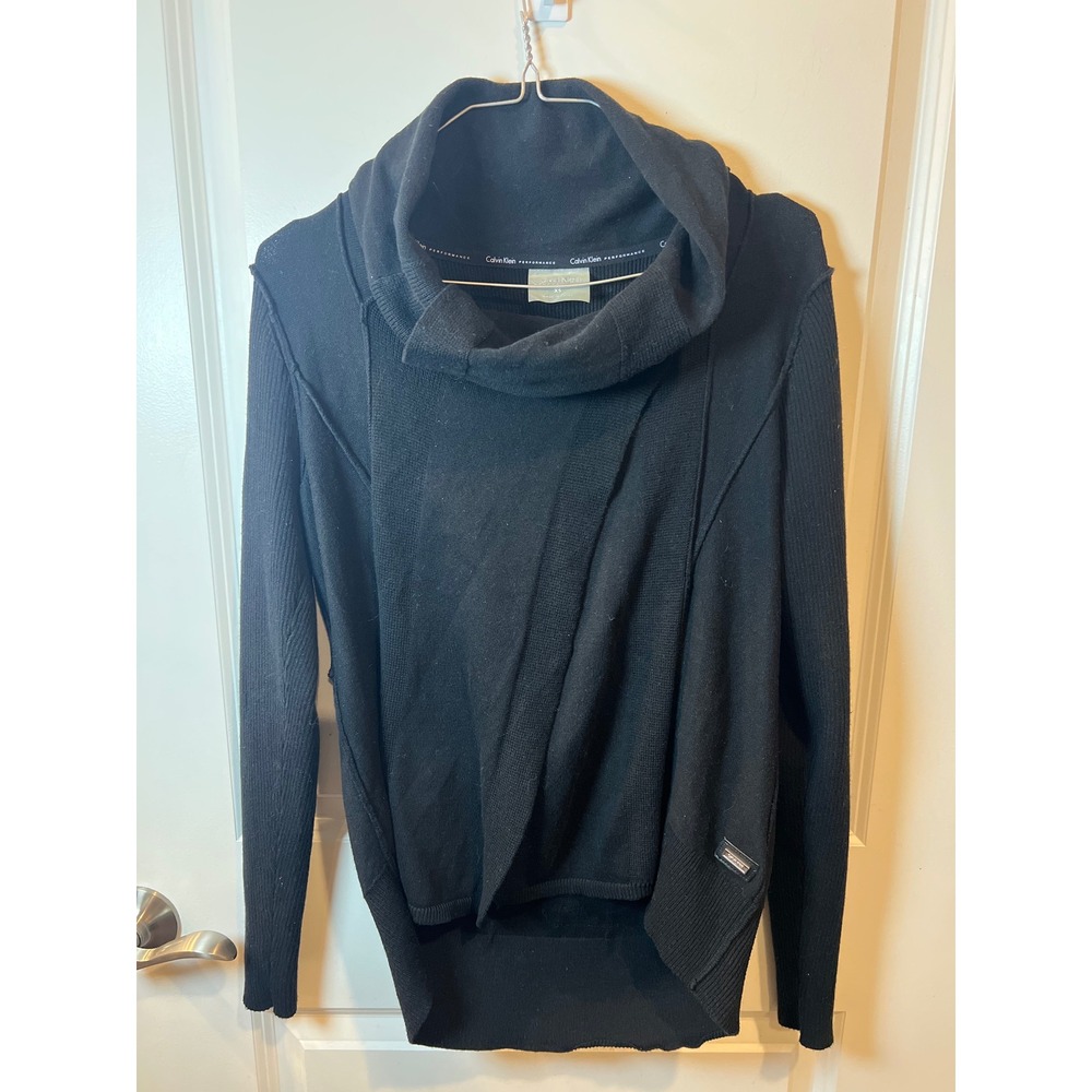 Calvin Klein Womens Cowl Neck Asymmetrical Crossover Sweater Black XS